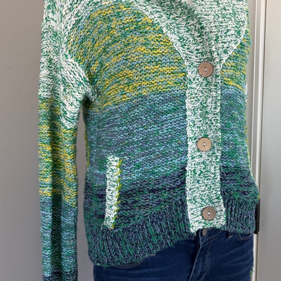 Anthropologie Pilcro Sunset Embroidered Cardigan Green Yellow Rare Sun Sz XS - Picture 6 of 15